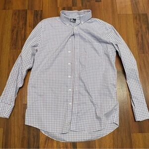 Stafford Men's Blue and White Plaid Button Down Shirt